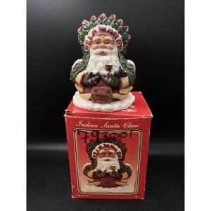 Santa Claus with Indian Head Dress Wolf Peace Pipe Merry Christmas